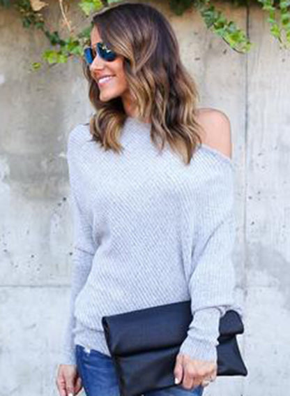 Women S Polyester Off Shoulder Batwing Sleeve Knitting Sweater