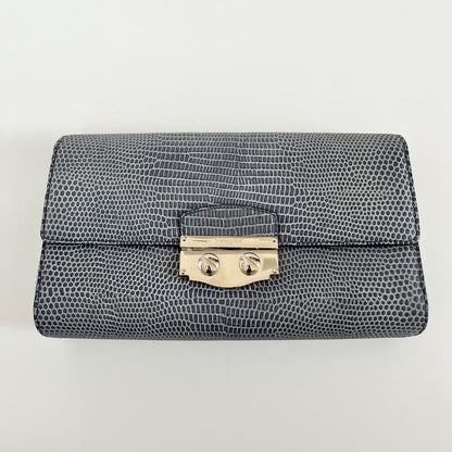 Yves Saint Laurent Lizard Embossed Blue Large Clutch