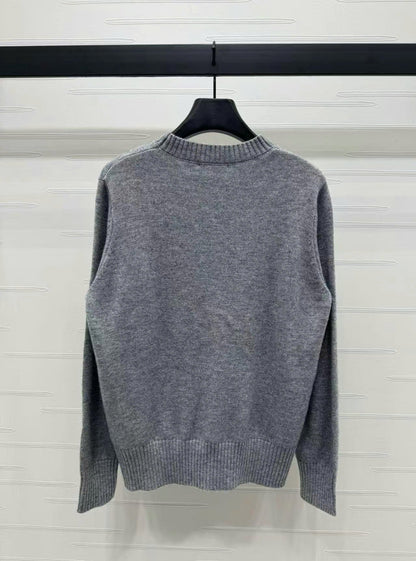 Prad Logo Crew-Neck  Sweater in Natural Wool