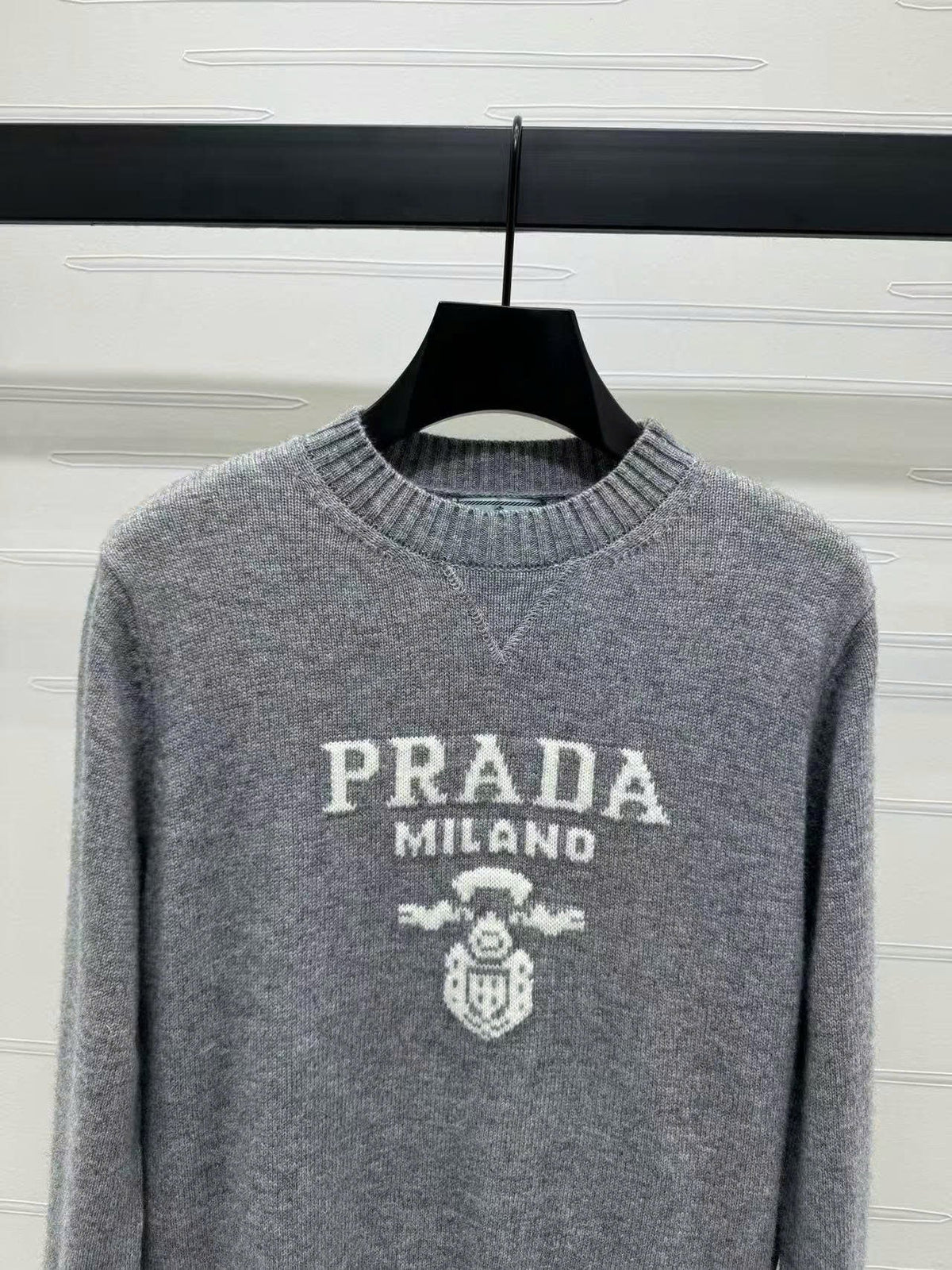 Prad Logo Crew-Neck  Sweater in Natural Wool