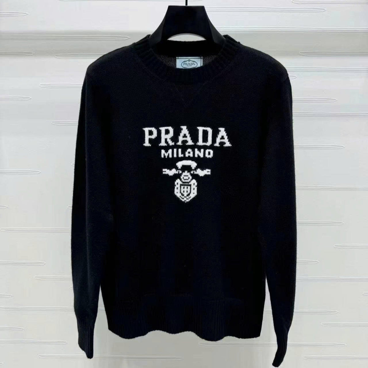 Prad Logo Crew-Neck  Sweater in Natural Wool