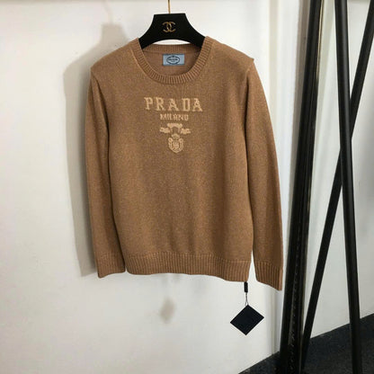 Prad Logo Crew-Neck  Sweater in Bright Silk Blend Wool