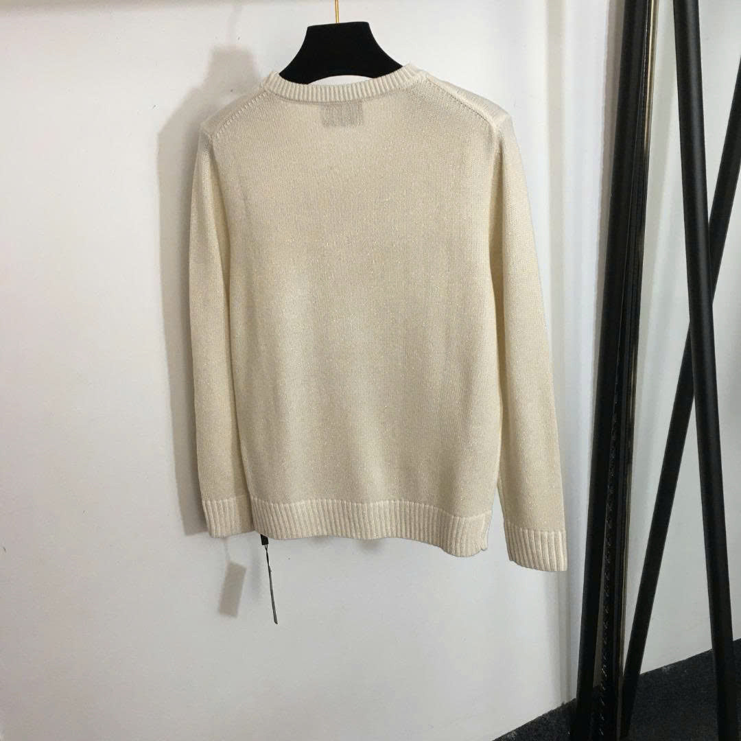 Prad Logo Crew-Neck  Sweater in Bright Silk Blend Wool