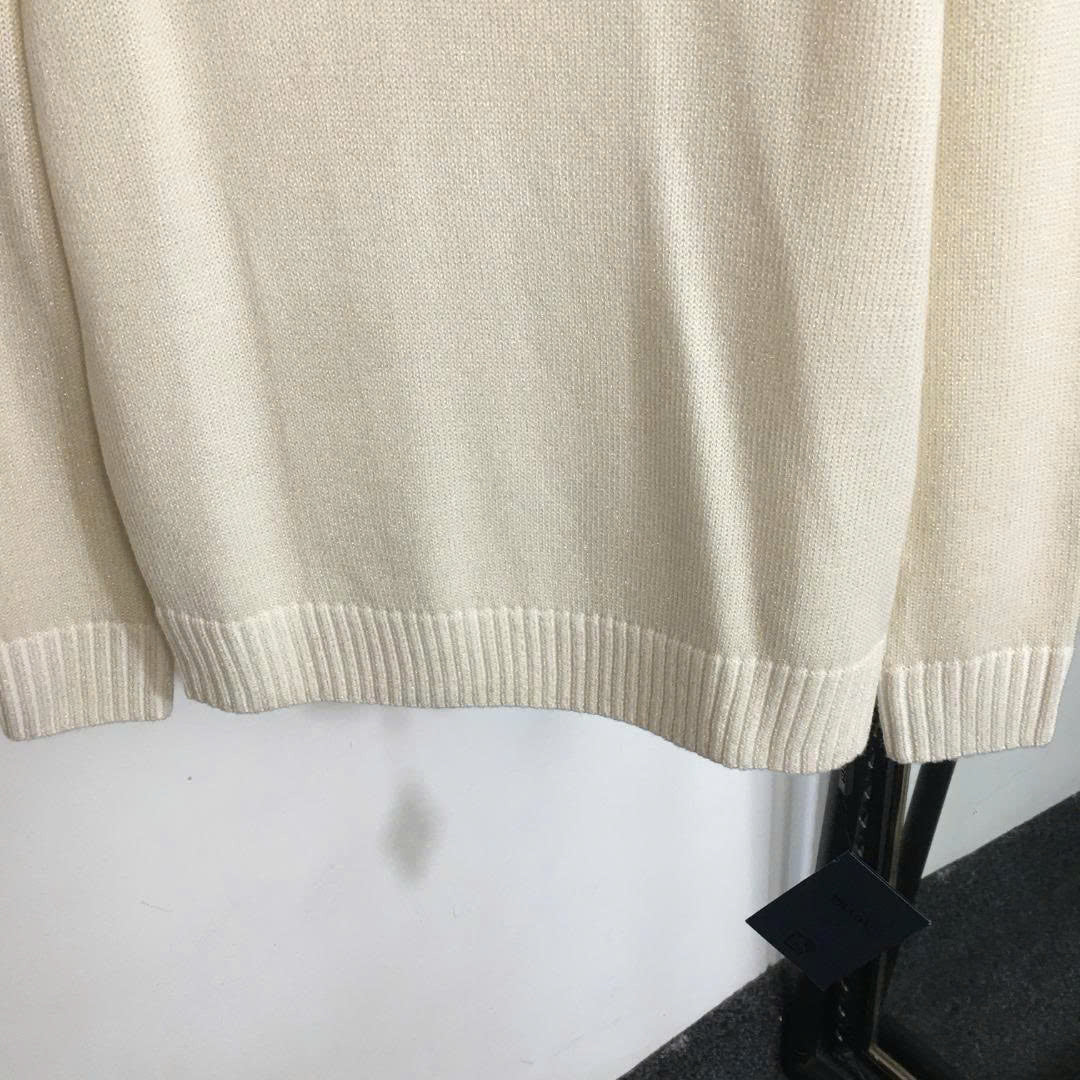 Prad Logo Crew-Neck  Sweater in Bright Silk Blend Wool